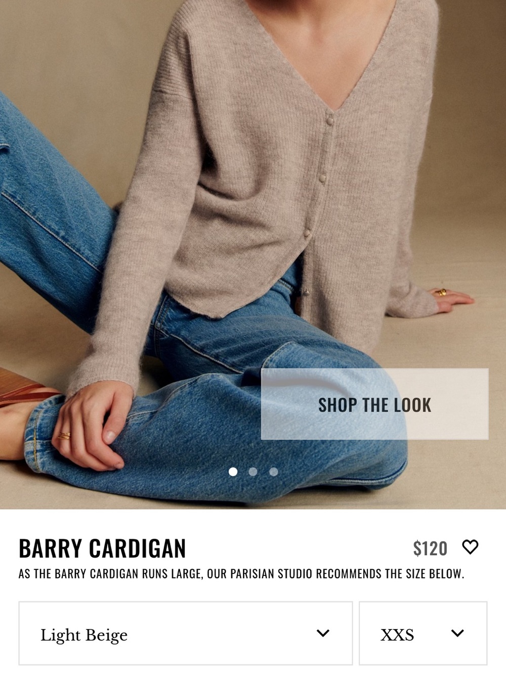 Sezane Soft Light Beige V-Neck Button Cardigan